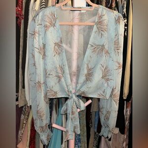Shein Sheer Light Blue Floral Cropped Top/Cover OS